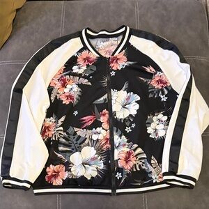 SHEIN Black and White Floral Bomber Jacket